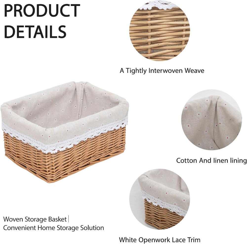 Rectangular Wicker Storage Basket with Removable Liner (Large)