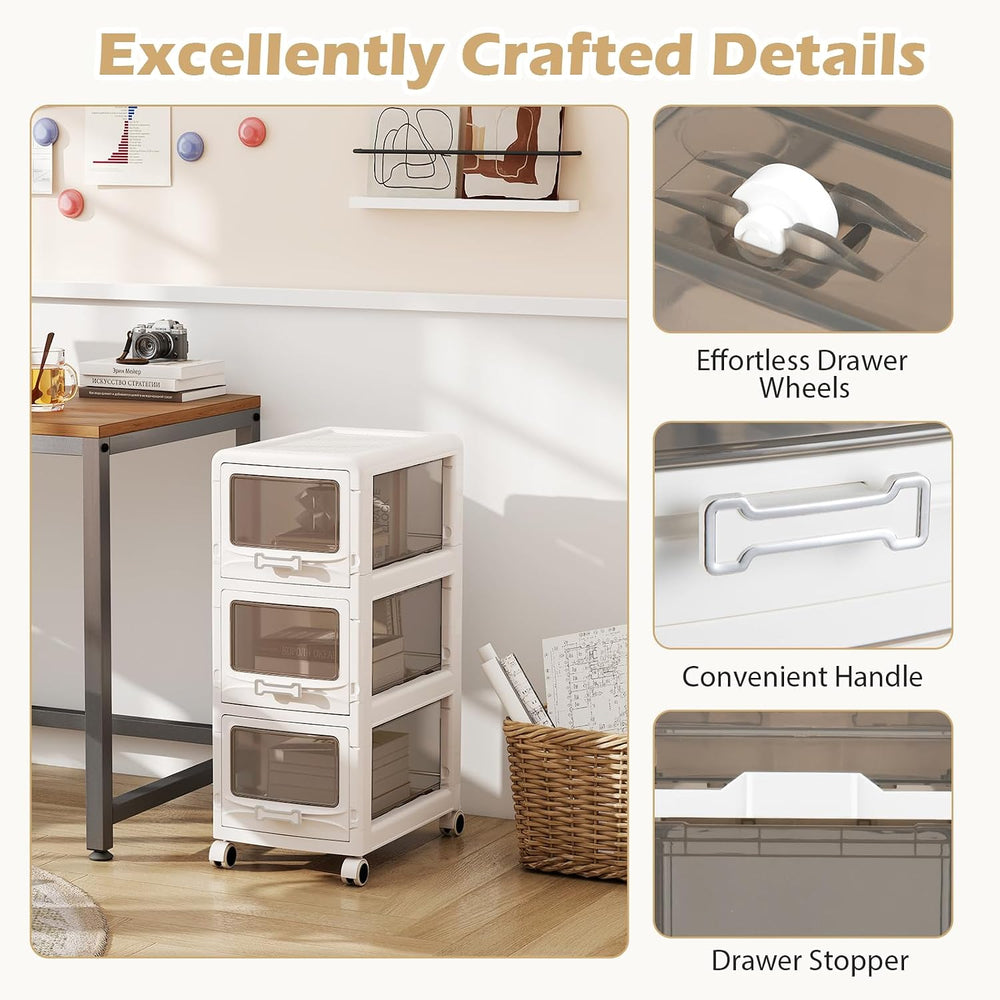 Giantex 3-Tier Rolling Storage Cart, Utility Cart with 3 Drawers & Lockab...