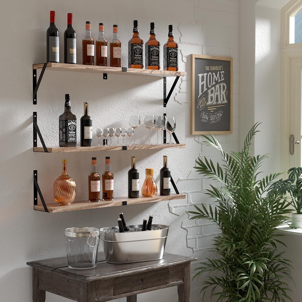 Floating Book Shelves Set of 3, Wall Bookshelf, 33 inch Long Wood Shelf for W...