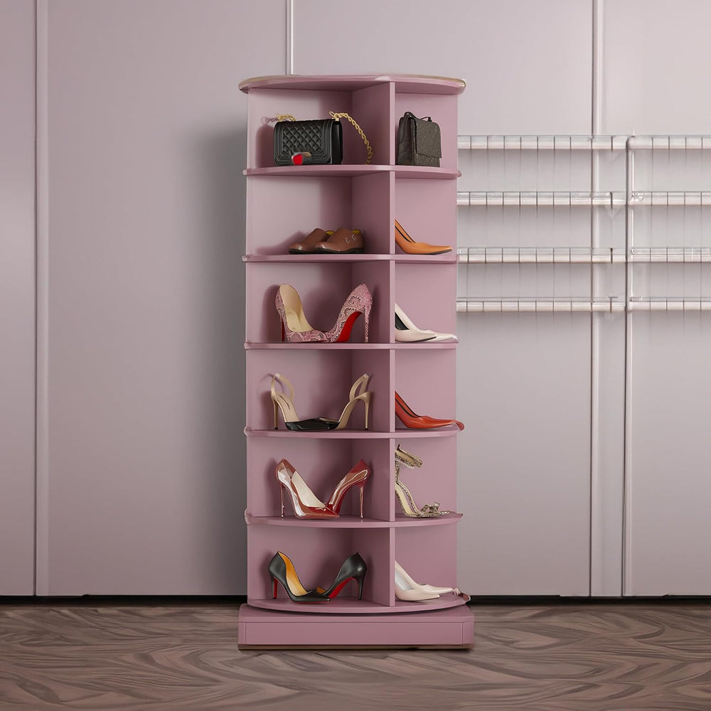 Anwick Rotating 24 Pairs Spinning Shoe Rack Tower Round Carousel,360°Revolvin...