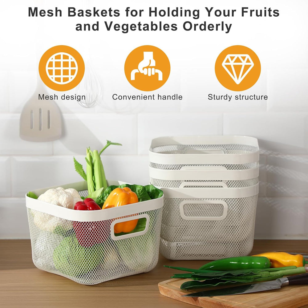 MorningRo 4 Pack Metal Mesh Basket with Hollow Handles White Wire Storage Bin...