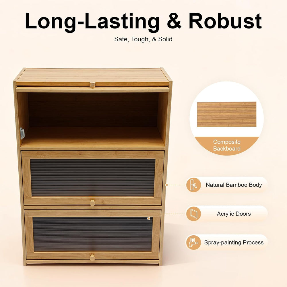 Bamboo Storage Cabinet Kitchen Pantry Sideboard with Acrylic Door Corner Brea...