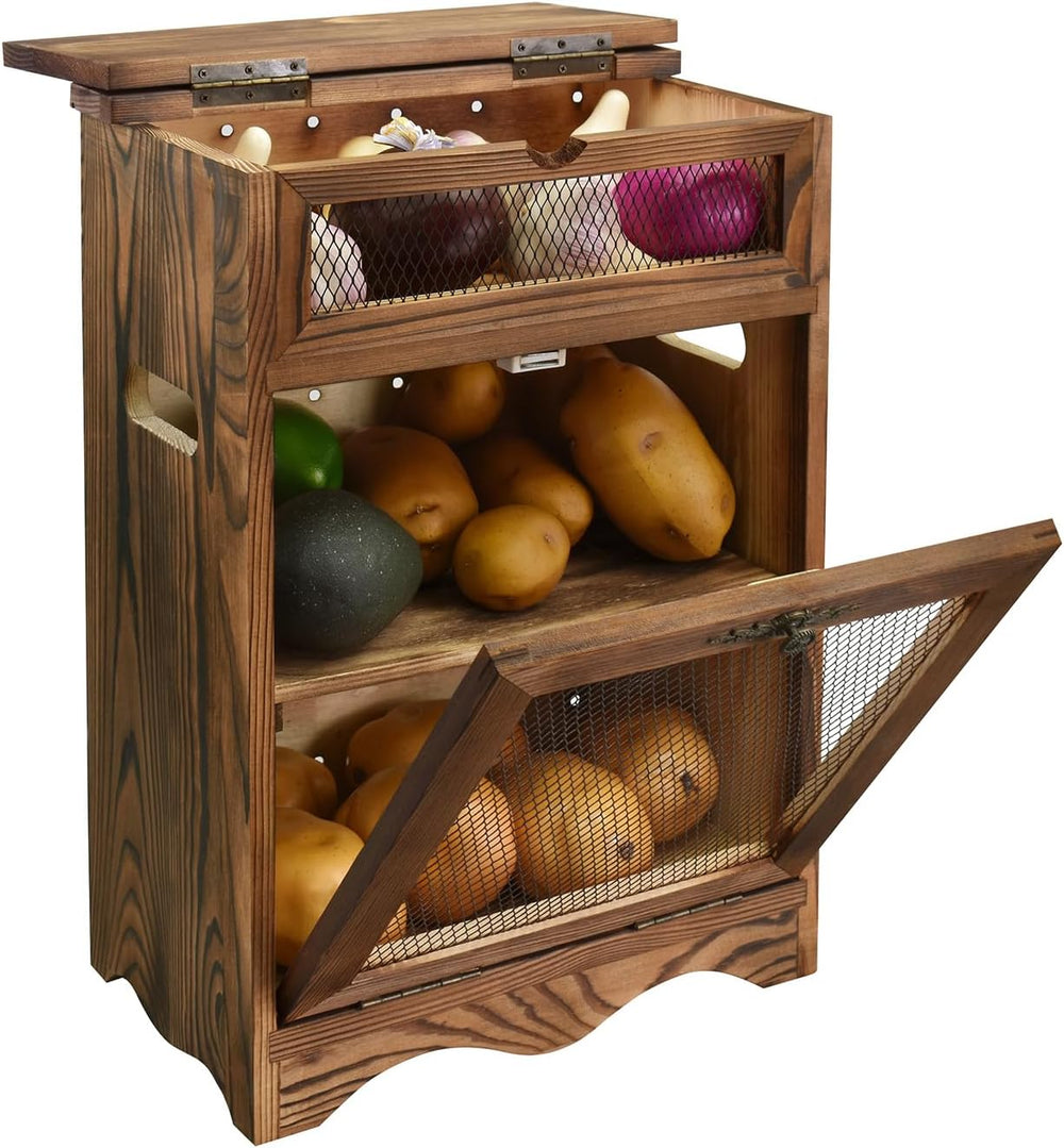 Ikee Design Free Assemble Wood Countertop Potato and Onion Storage Cabinet