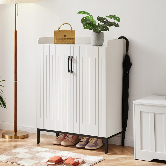Mericonia Modern Shoe Cabinet with Metal Legs, Farmhouse Large 5-Tier Shoe Storage Cabinet with Doors, Wooden Shoe Organizer for Entryway, Hallway, Closet, Bedroom, Living Room, White