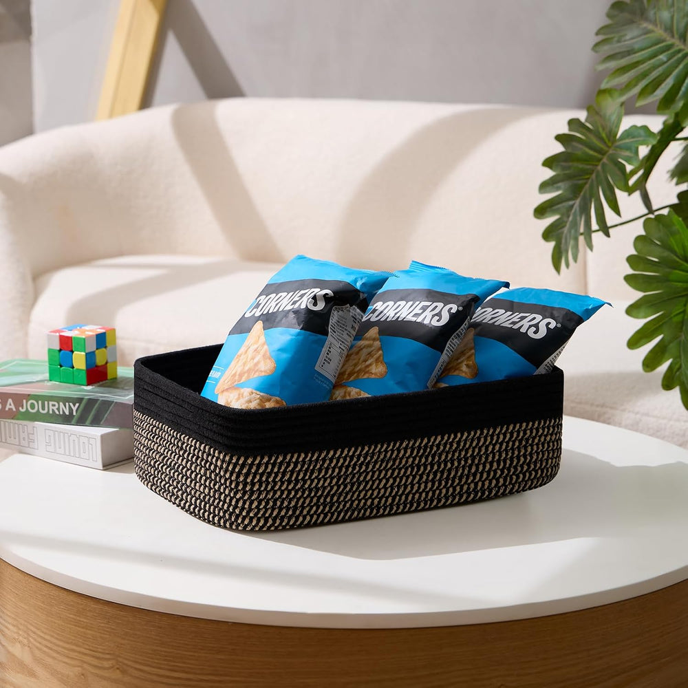 MiniArk Large Shallow Organizing Baskets 15x11x5.1 Inches - Rope Woven Storag...