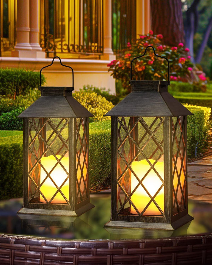 Otdair Solar Lanterns Outdoor Waterproof 14" Flickering LED, 2 Pack, Bronze