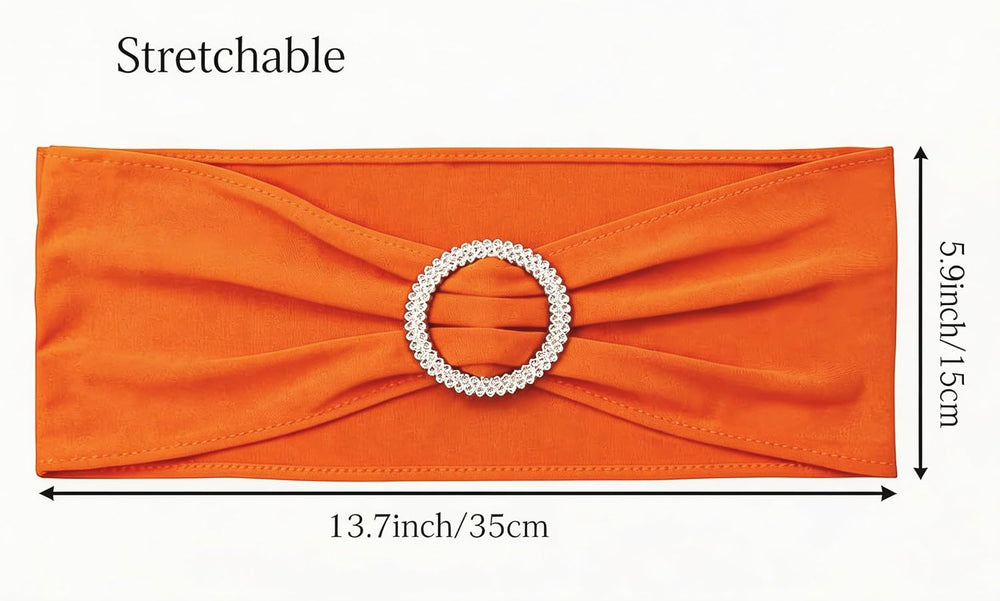 50 Pack Spandex Orange Chair Sashes for Wedding Stretch Chairs Bows Bands wit...