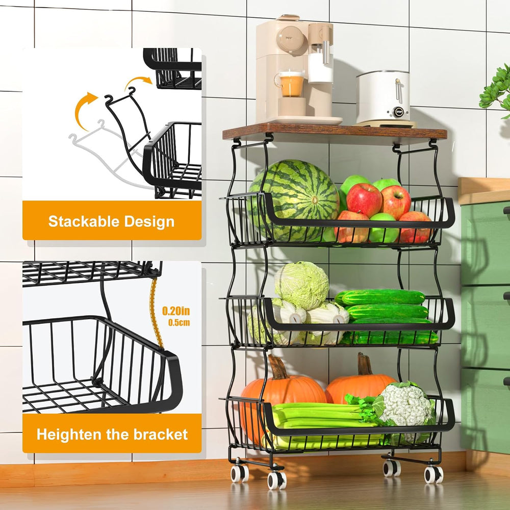 Gsiekare 4 Tier Fruit and Vegetable Basket for Kitchen with Wheels