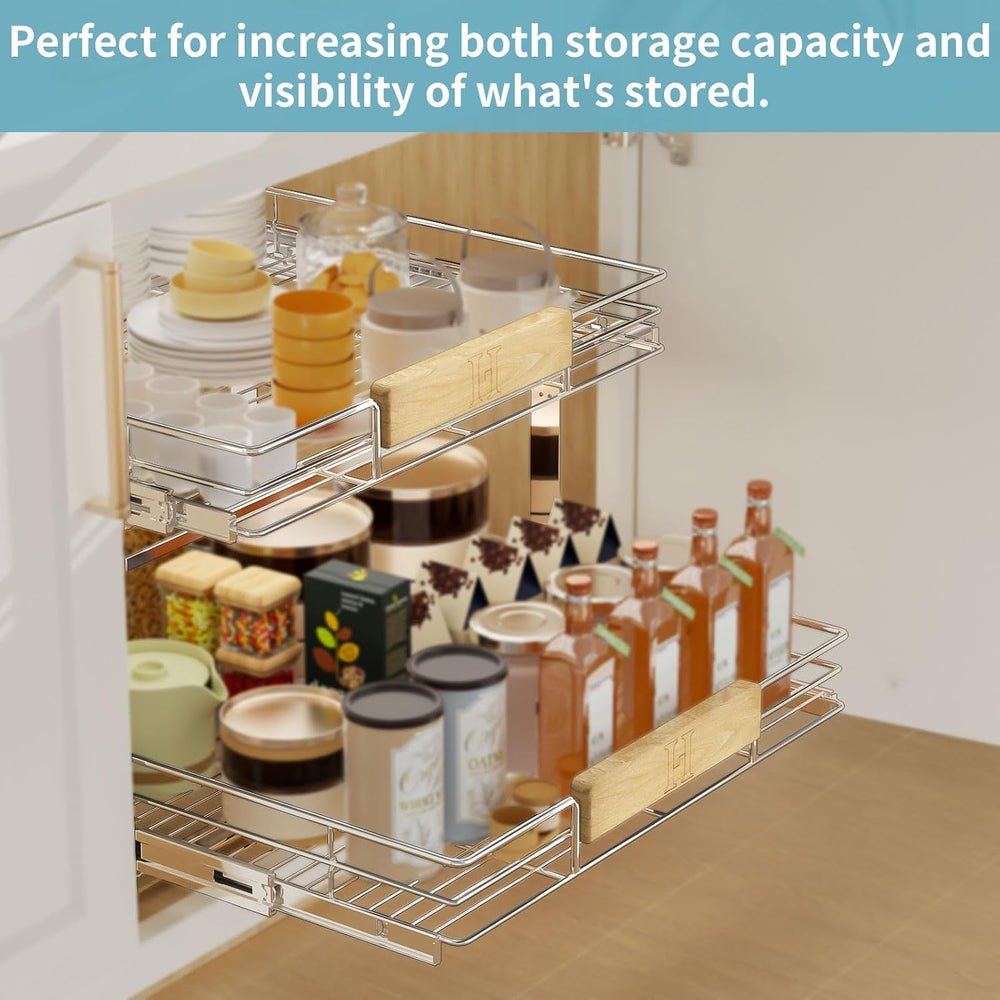 LOVMOR 2 Tier Pull Out Cabinet Organizer 28½" W x 21½" D, Slide Out...