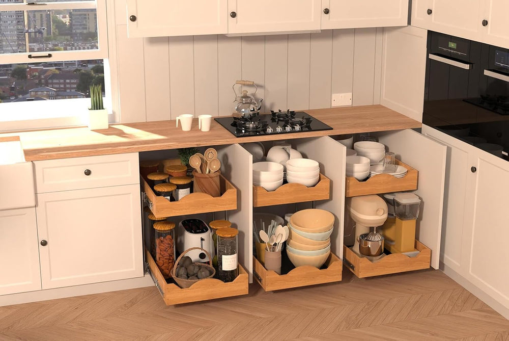 OCG Pull Out Drawers For Cabinets 14"W x 21"D, 2 Tier Heavy-Duty Sl...