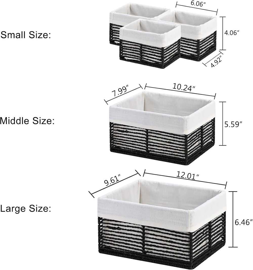 Vagusicc Wicker Storage Baskets, Hand-Woven Paper Rope Black Baskets for Stor...