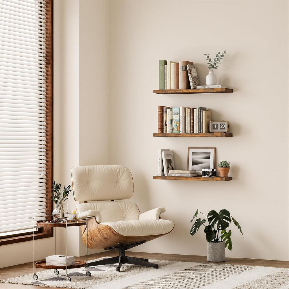 BAYKA Rustic Brown Floating Shelves 35.4in, Set of 2, Wall Mount Wood Shelf