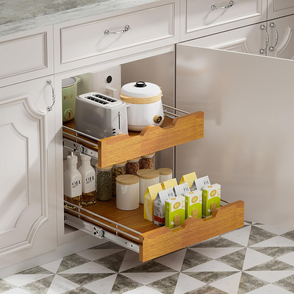 DINDON 2 Tier Pull Out Cabinet Organizer (17" W x 21" D) Slide Out ...