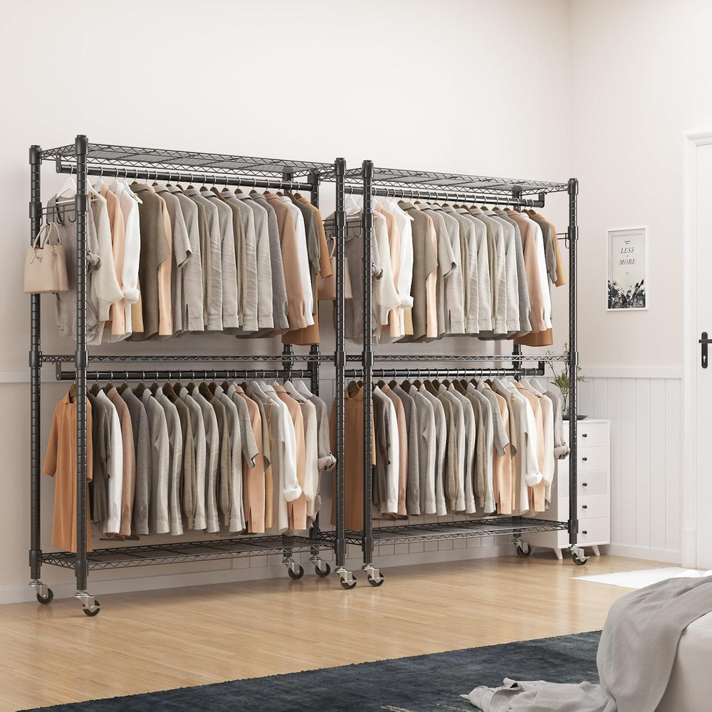 BATHWA Heavy Duty Rolling Clothes Rack with Wheels, 640 lb Hanger Rack & ...