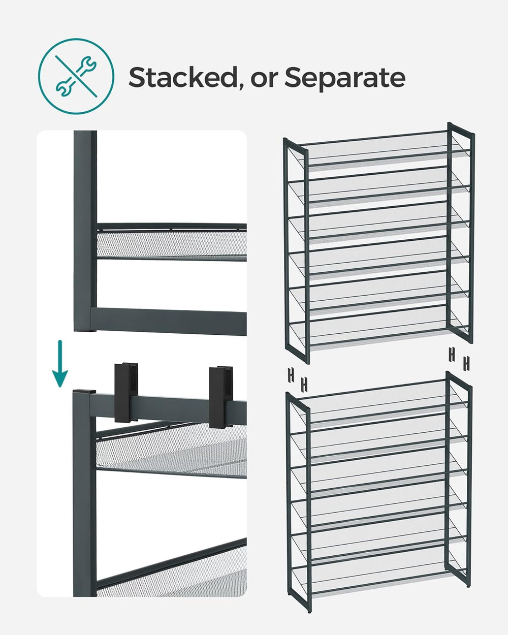 SONGMICS Metal Shoe Rack, 12-Tier Shoe Orgainzer, Holds 48-60 Pairs