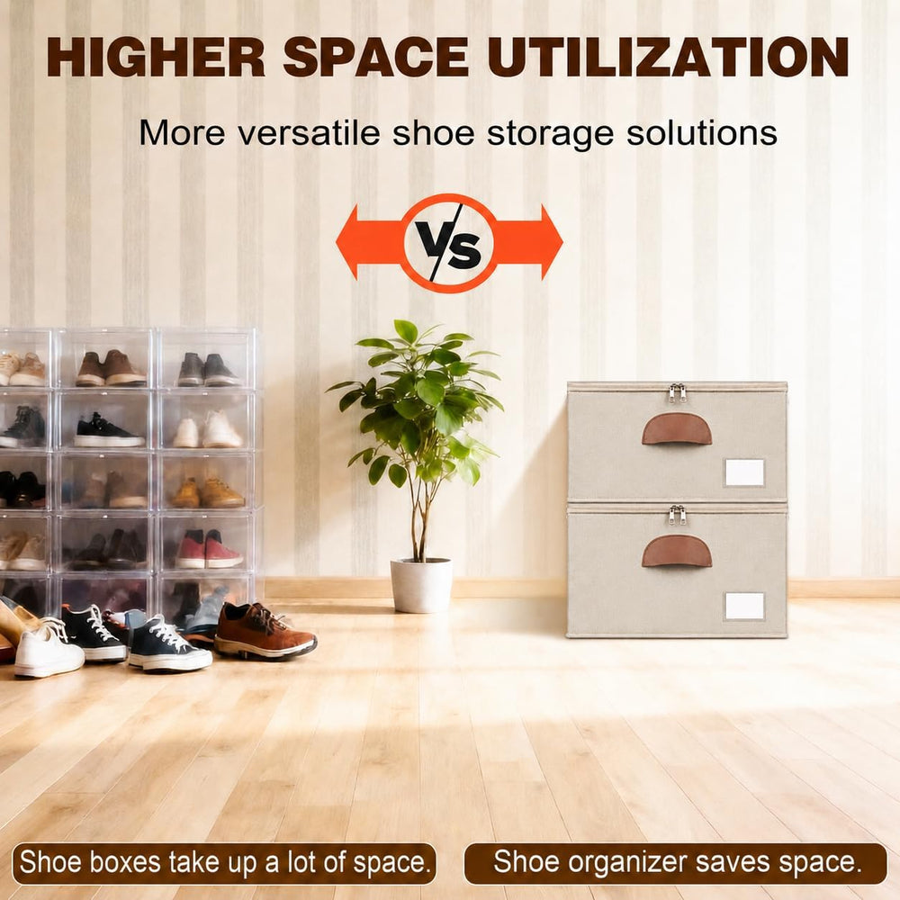 2 Pack Shoe Organizer for Closet with Adjustable Divider Shoe Storage Box