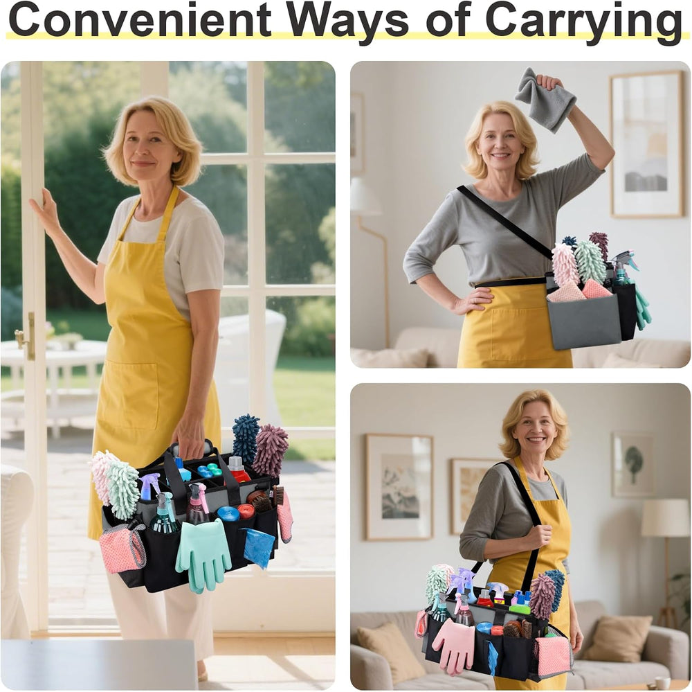 Wearable Large Cleaning Caddy Bag for Housekeepers (Black&Gray)