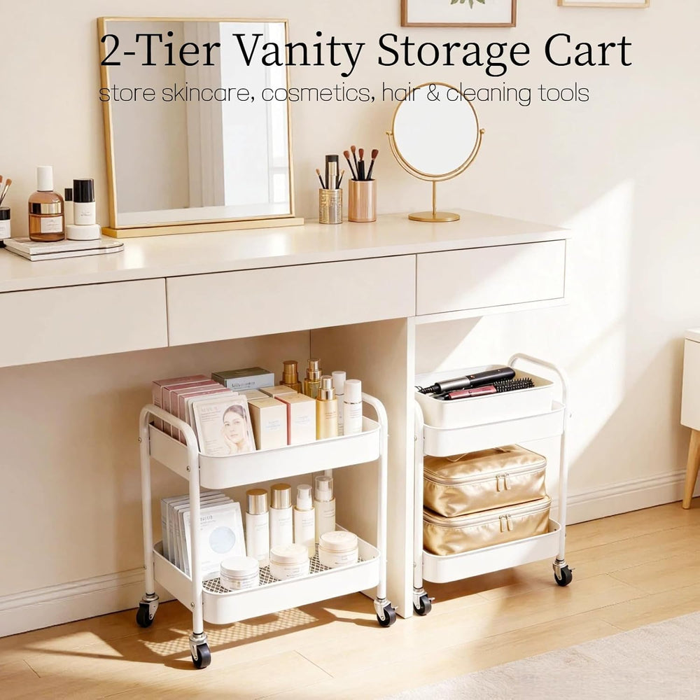 Under Desk Storage Cart 2 Tier Utility Rolling Cart with Wheels, Small Metal ...