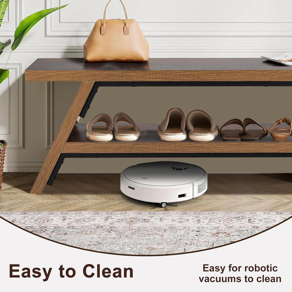 2-Tier Shoe Storage Bench, 47" Solid Wood Entryway Stool Storage