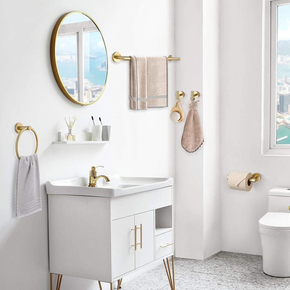 TQKAG 5 Piece Bathroom Accessories Set Brushed Gold Bathroom Hardware Set 23....