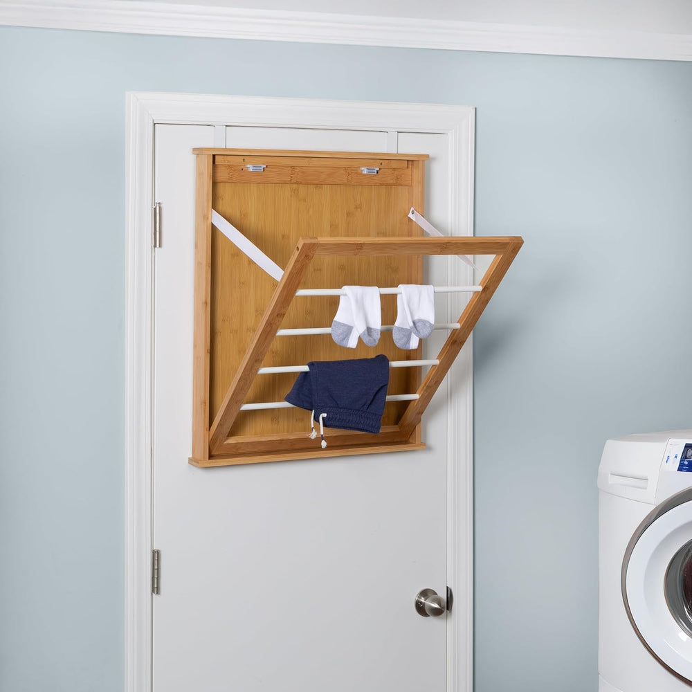 Honey-Can-Do Wall-Mounted Clothes Drying Rack, Bamboo, Collapsible, 23 in W x...