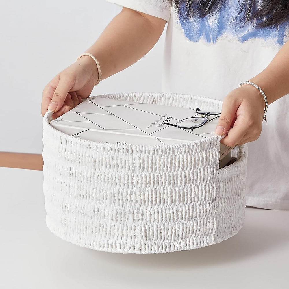 Vagusicc Wicker Storage Basket, Hand-Woven Paper Rope Large Round Woven Baske...