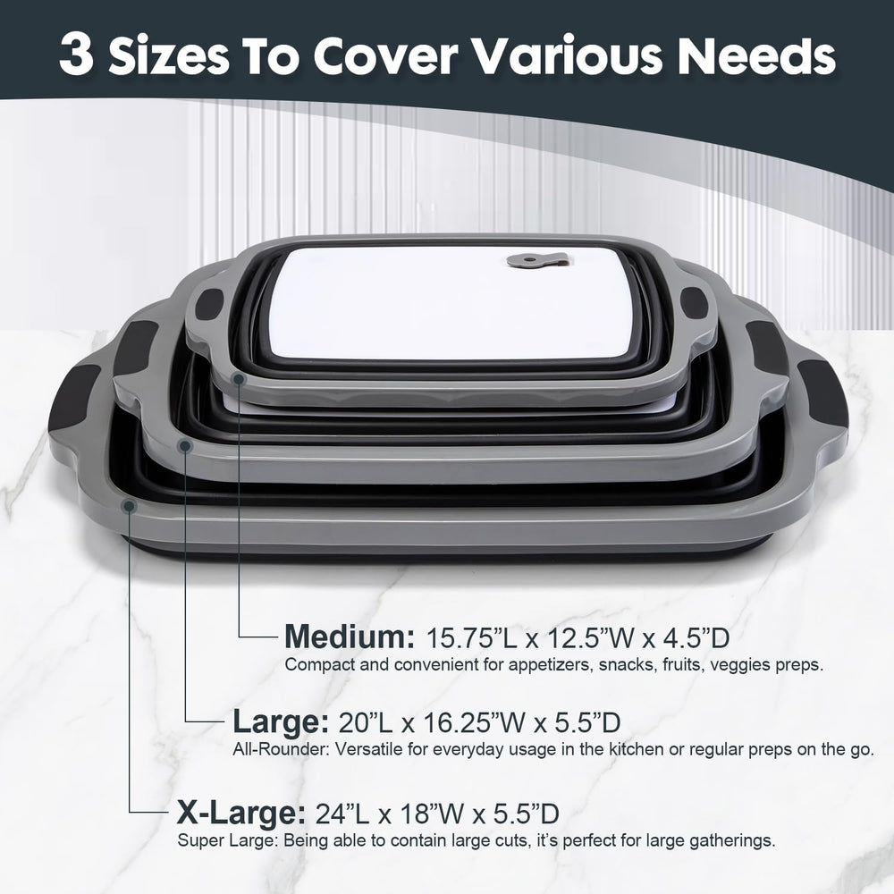 TANOSHII 3-Piece Collapsible BBQ Prep Tubs with Lids and Built-in Cutting Boa...