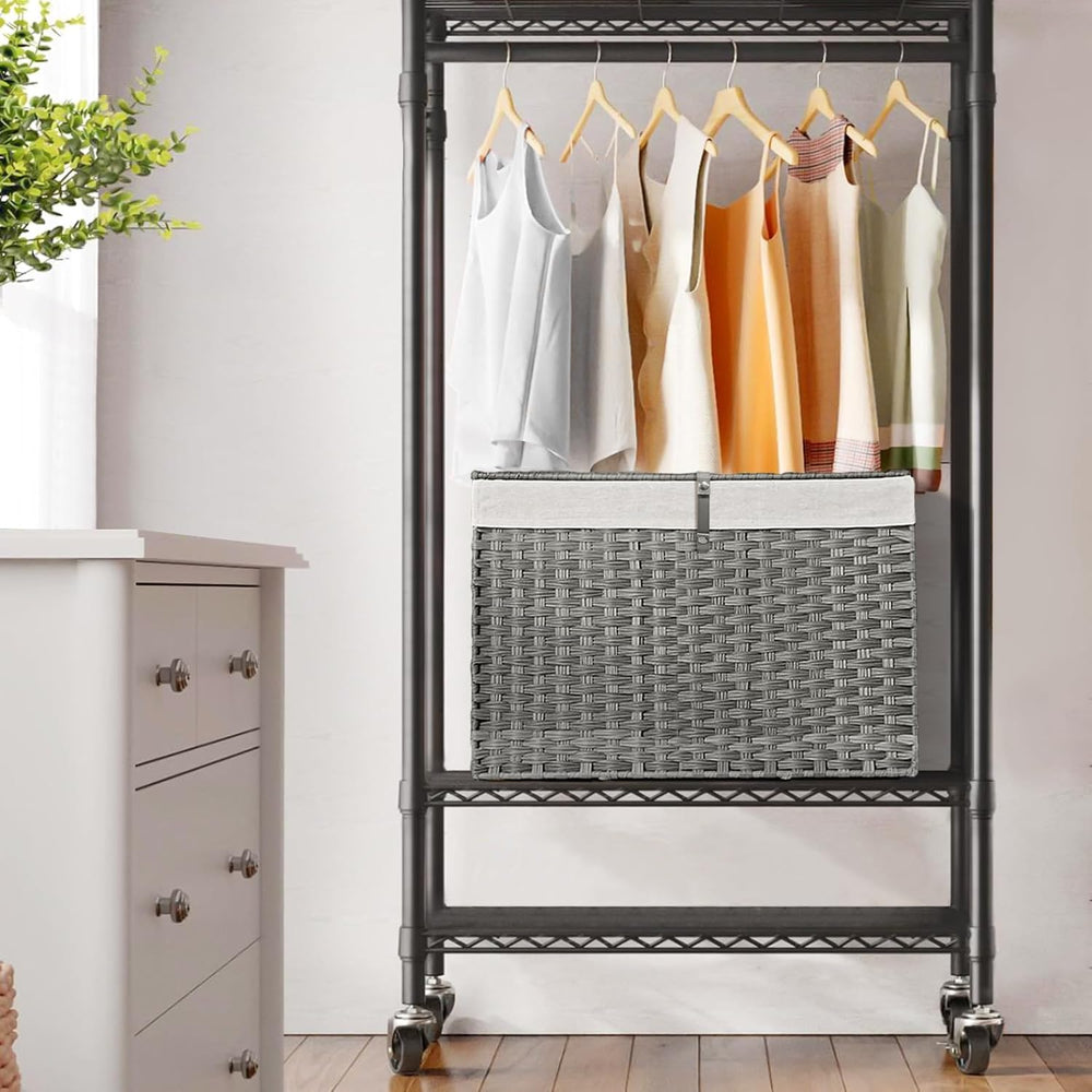 240L Wicker Storage Basket with Lid, Handwoven Rattan Large Shelf Basket with...