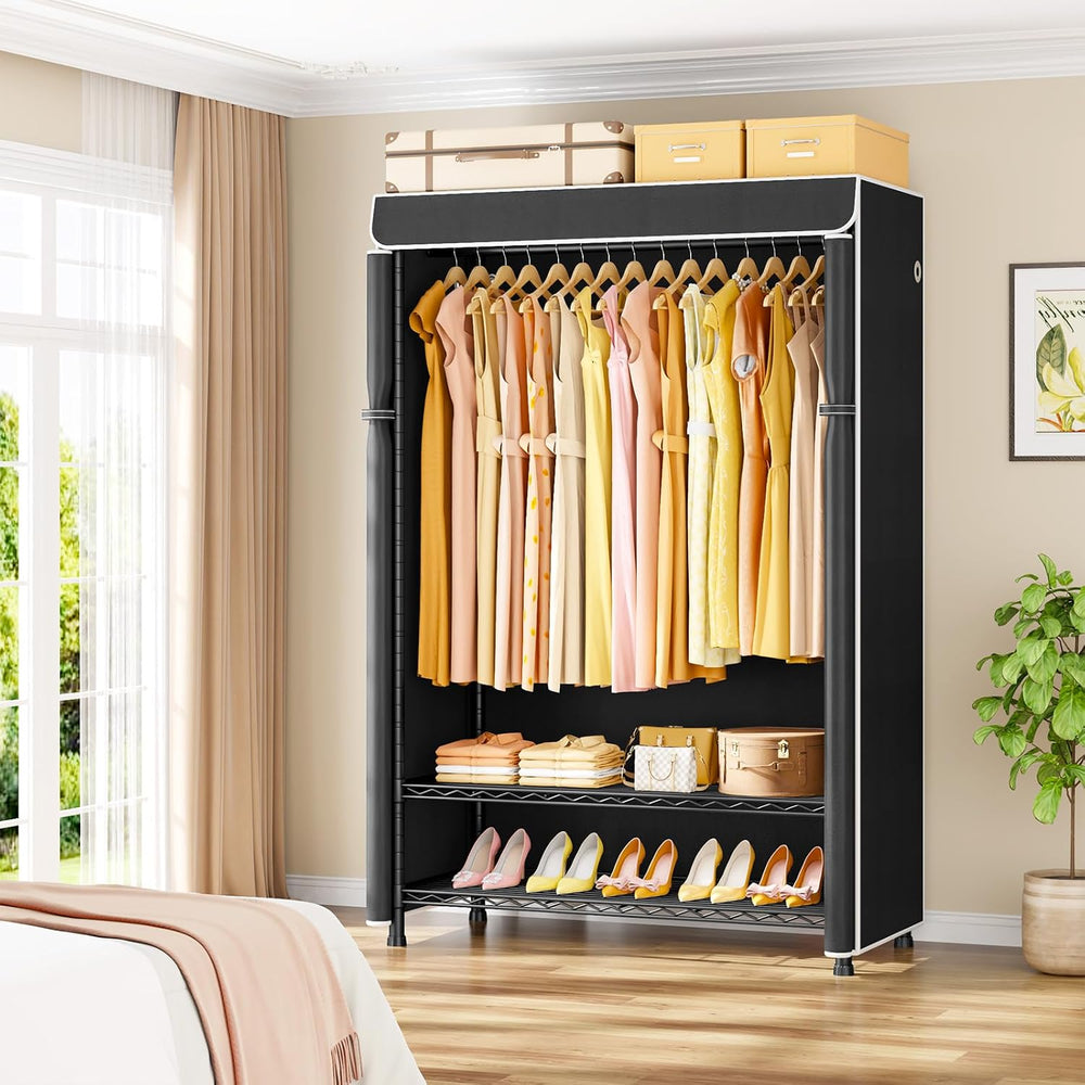 ULIFHOME H5C Plus Clothes Rack with Cover, Covered Clothing Rack Heavy Duty