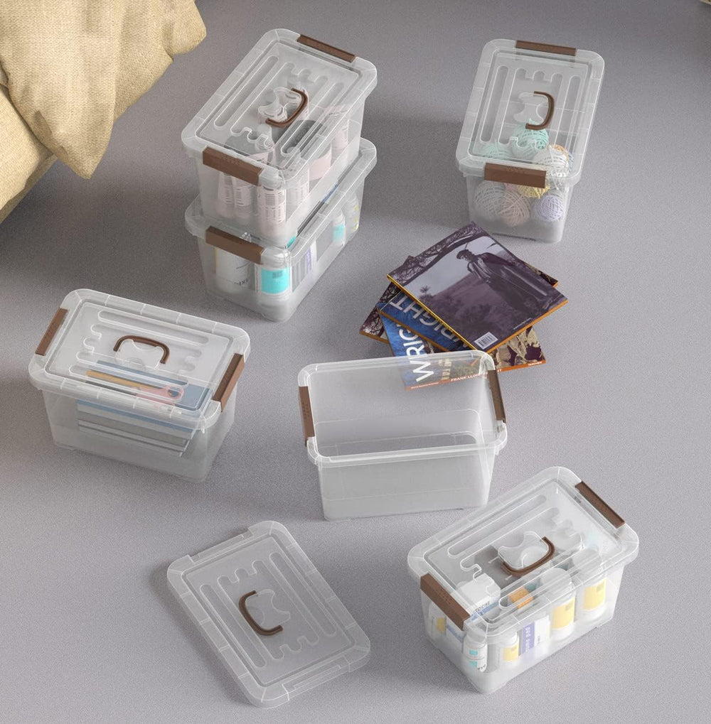 WYT 6-Pack Clear 7 Quart Storage Latch Box/Bins, Plastic Stackable Latching B...