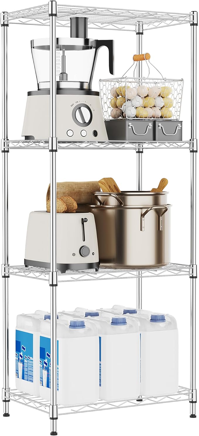 4 Tiers Shelf Metal Storage Shelves Wire Rack Closet Organizers