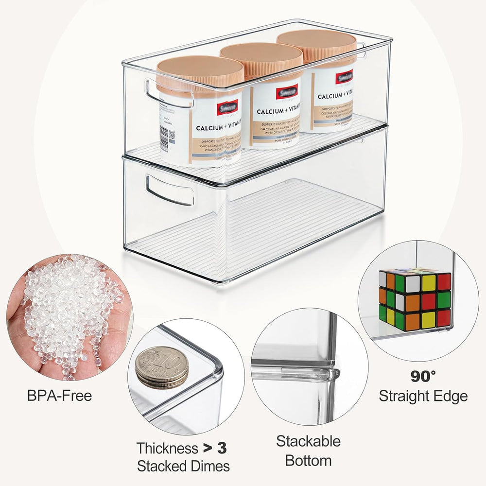 8 Pack Freezer Organizer Bins,Stackable,Clear Bins for Fridge,Pantry