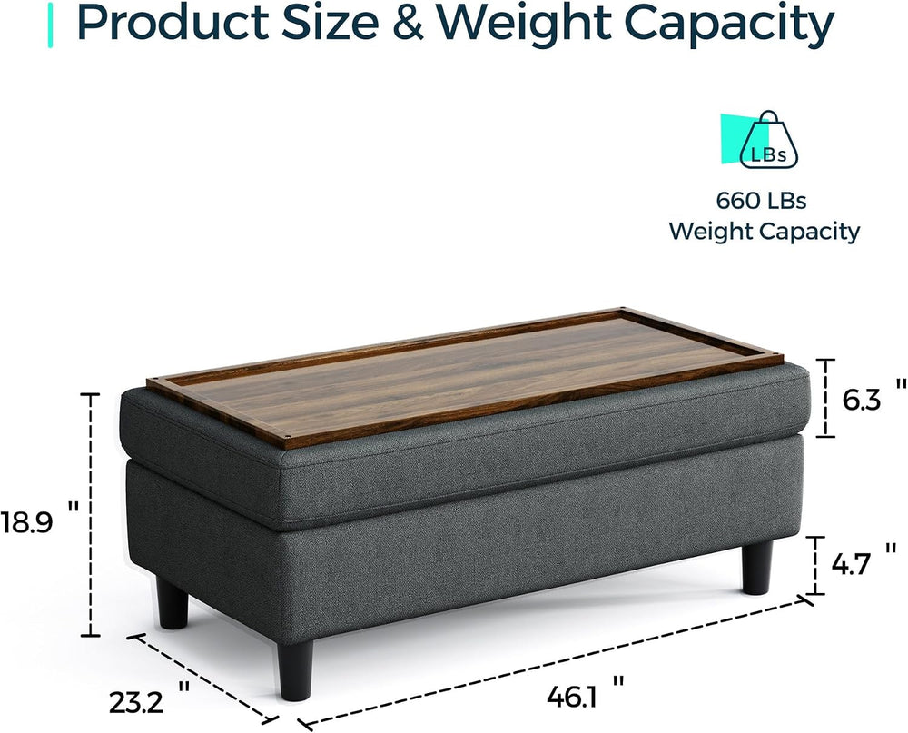 LINSY HOME 46 Inches Wide Storage Ottoman Bench, Linen Coffee Table Long Shoe...