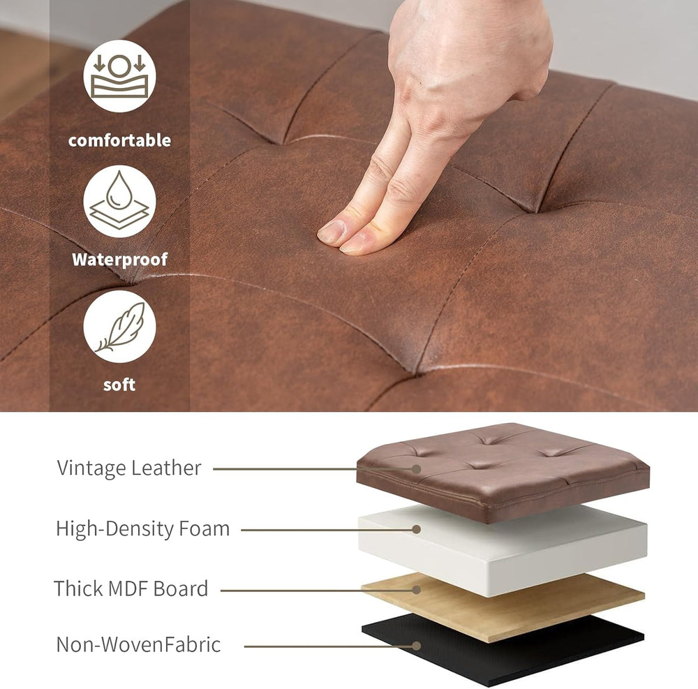 Asense 17 Inch Storage Ottoman Foot Rest,Square Faux Leather Foot Stool,Small...