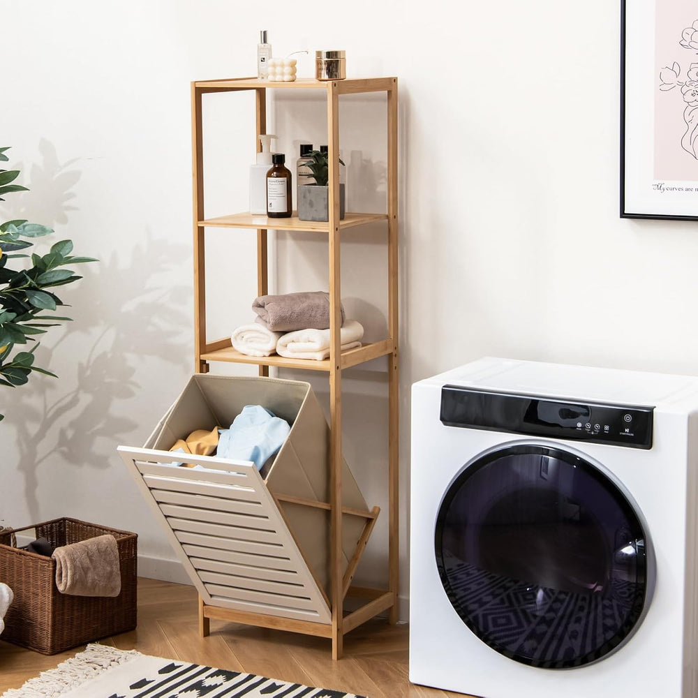 GOFLAME Tilt Out Laundry Hamper with 3-Tier Storage Shelves, 51” Tall Bathroo...