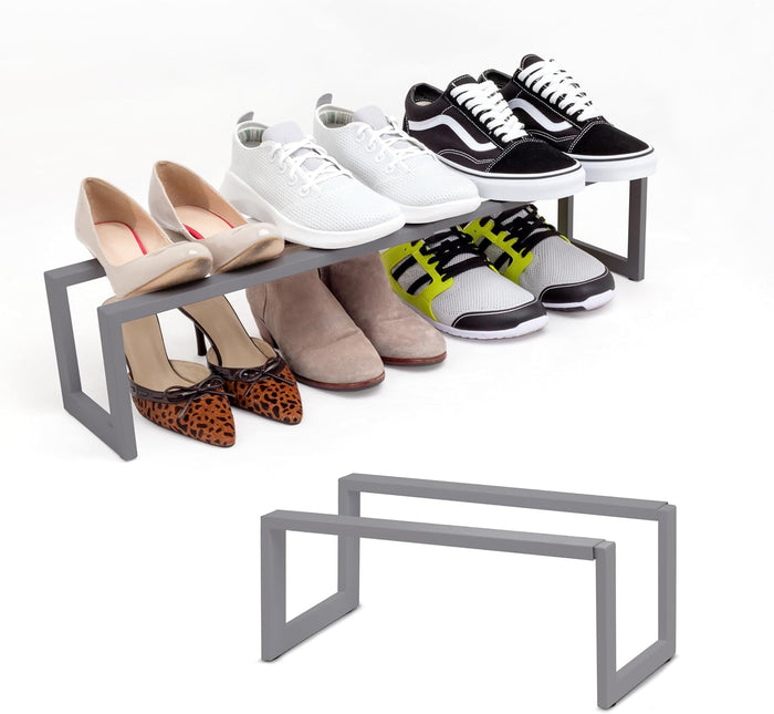 QUALIAZERO Expandable Shoe Rack Organizer for Closets, Entryways, Hallways, Bedrooms, Living Rooms, Kitchens, Bathrooms, Laundry Rooms (Storm Frost, 2 Pack)