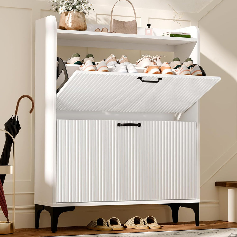 HIFYOBRO Narrow Shoe Storage Cabinet with 2 Flip Drawers for Entryway