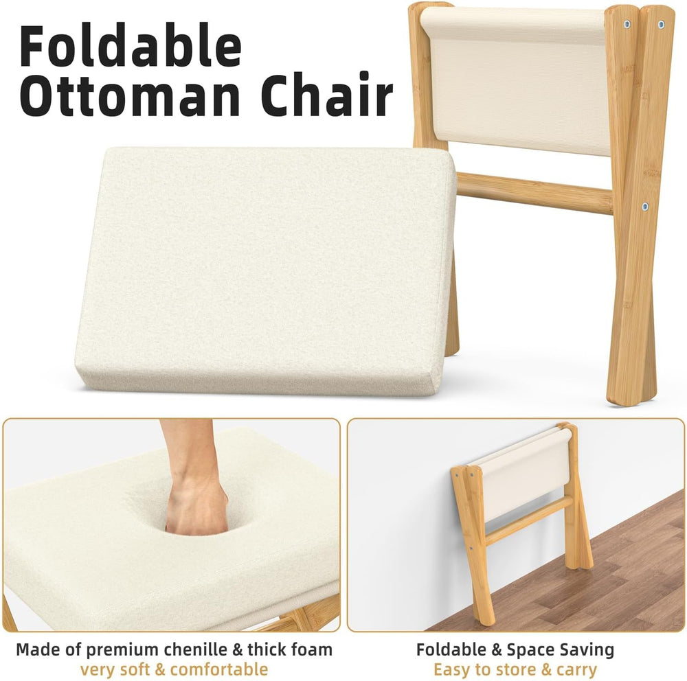 BAMBOOHOMIE Foldable Foot Stool Ottoman, Modern Foot Rest with Bamboo X Legs ...