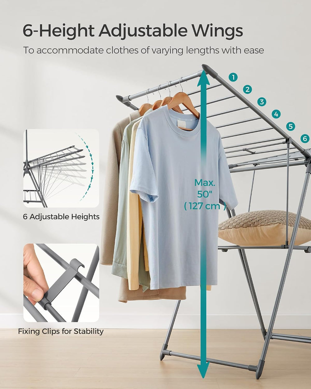 SONGMICS HOME Clothes Drying Rack, Foldable 2-Level Free-Standing Airer