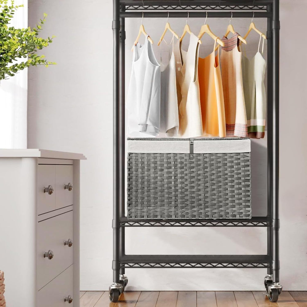 180L Wicker Storage Basket with Lid, Handwoven Rattan Large Shelf Basket with...