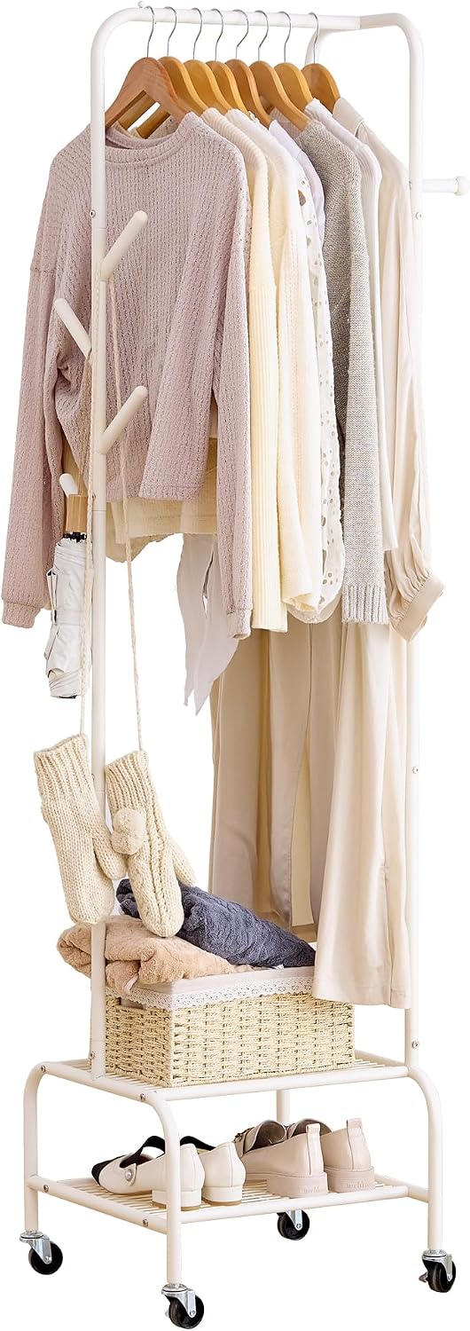 Heavy Duty Clothing Rack with Wheels, Garment Rack, Freestanding Coat Rack wi...