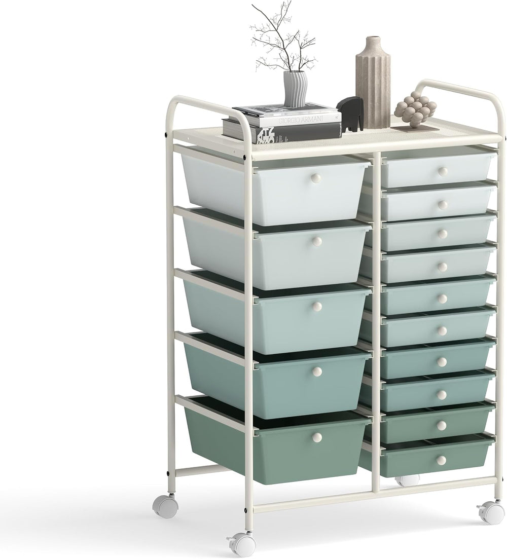 LDAILY 15 Drawer Rolling Storage Cart, Rolling Cart with Drawers for Classroo...