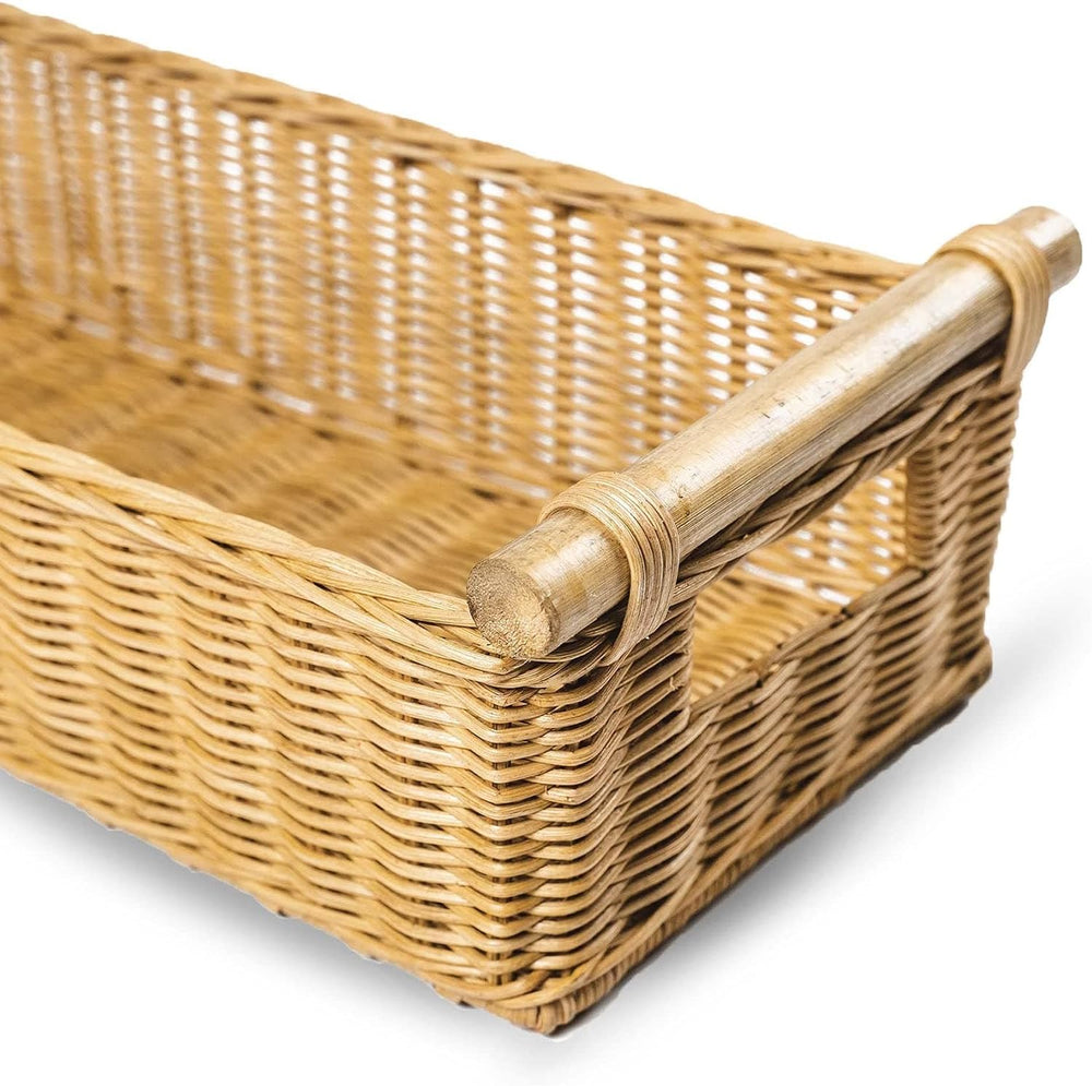 The Basket Lady Long Narrow Pole Handle Wicker Basket, M, Sandstone