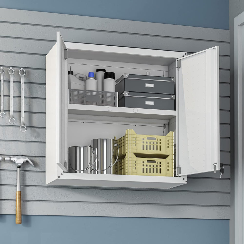 Manhattan Comfort Fortress 30" Floating Textured Metal Garage Cabinet wi...