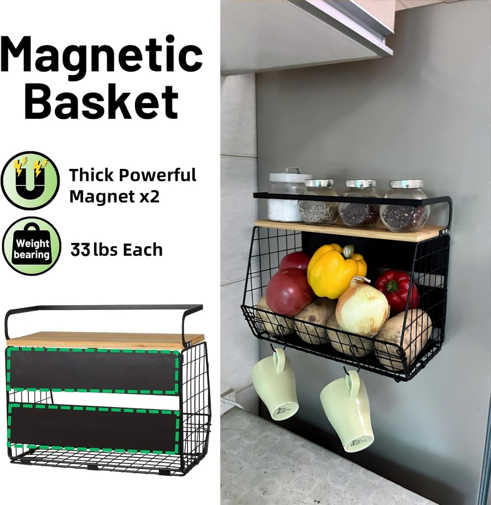 2 Set Magnetic Shelf, Fruit Baskets for Kitchens, Spice Rack Fruit Bowls 2 in...