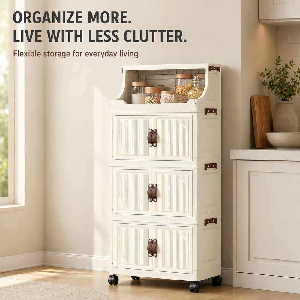 174QT Stackable Storage Bins with Top Lid and Wheels, 4 Tier Foldable Storage...