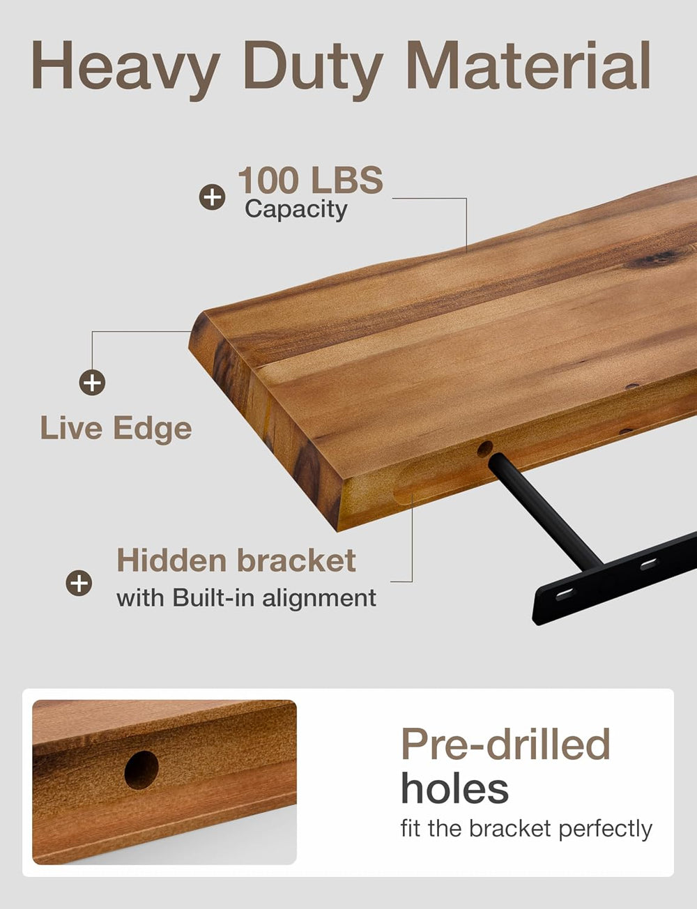 BATODA 17” Live Edge Floating Shelves, Wooden Floating Shelves Set of 2 Pcs