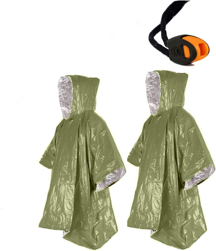 Emergency Blanket Poncho 2pcs, 39.3 x 53inch Thermal Mylar Space Blanket Rain Ponchos Survival Gear and Equipment for Outdoor Activity Camping Hiking