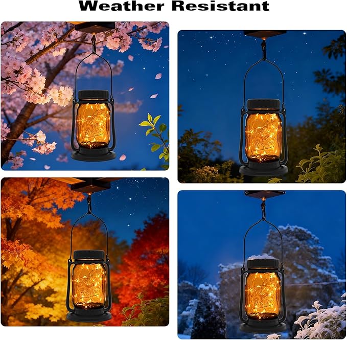 Mason Jar Lights - Solar Lantern Outdoor Waterproof, Hanging Solar Lights for...