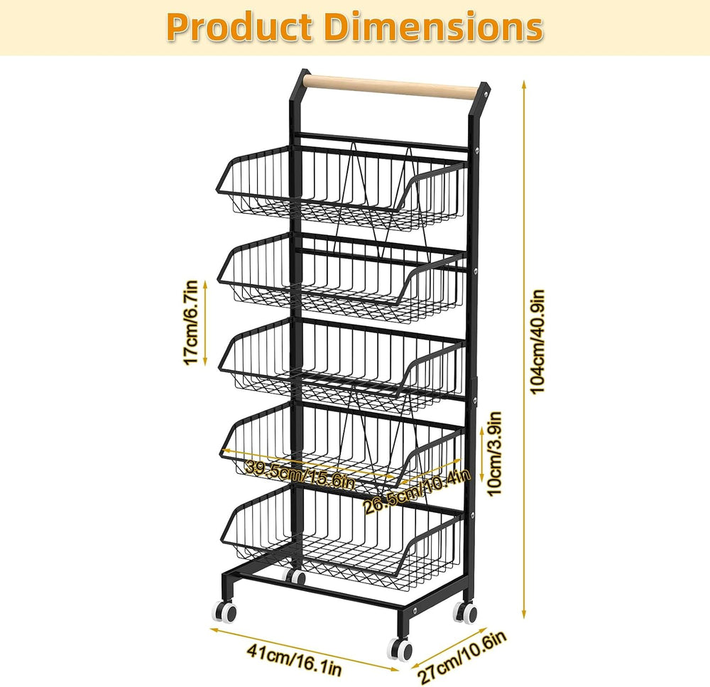 Anvazise 5-Tier Snack Cart with Wheels Adjustable Rolling Pantry Kitchen Cart...